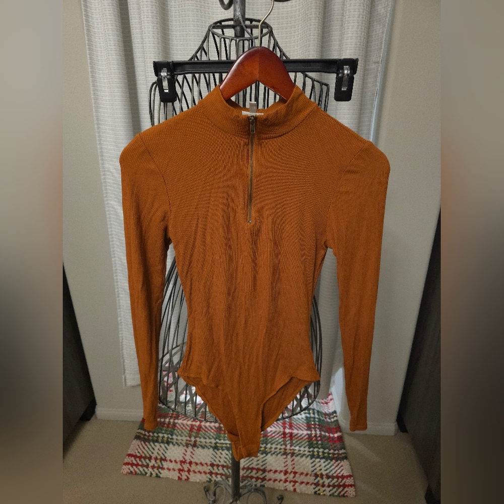 Rust Long Sleeve Bodysuit with Zipper